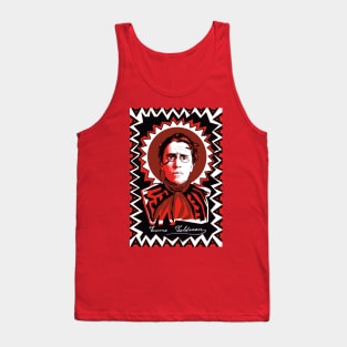 Emma Goldman in Red, Black, and White Tank Top